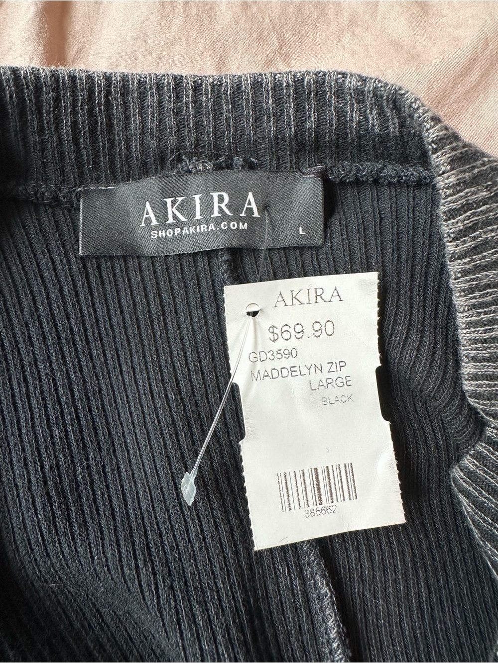AKIRA Maddelyn Zip Jumpsuit Womens Large GD3590 NWT $69 Catsuit Stretch Blk/Gry - Picture 3 of 9